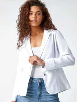 Blanc - Blazer Roman stretch à boutons