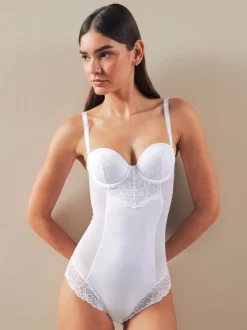 Blanc - Body en dentelle à coupe ferme et contrôle du ventre