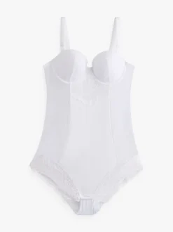 Blanc - Body en dentelle à coupe ferme et contrôle du ventre