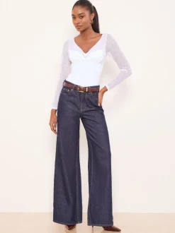 Blanc - Body string rembourré Lipsy en dentelle à manches longues