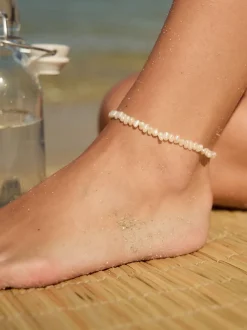Blanc - Bracelet de cheville en acier inoxydable avec perles d’eau douce