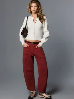 Blanc - Cardigan côtelé en maille à manches volumineuses