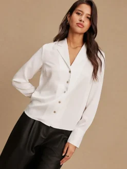 Blanc - Chemise à manches longues à col doux Revere