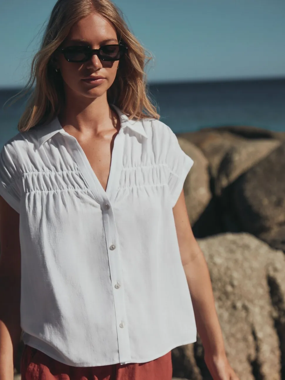 Blanc - chemise Manche courte en lin