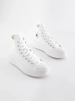 Blanc - Converse cuir à plateforme Chuck Taylor All Star Move