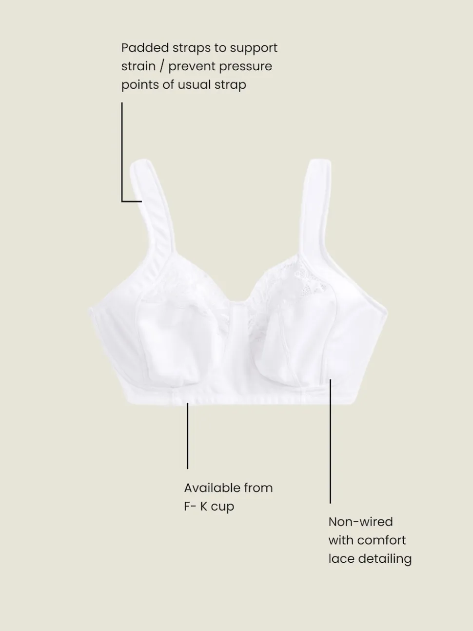 Blanc - DK Ultimate Comfort Cup Soutien-gorge à bretelles rembourrées sans armatures avec soutien latéral