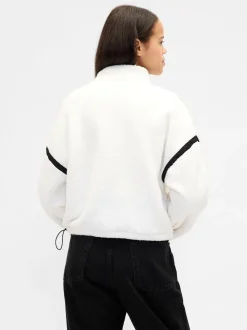 Blanc - Gap Polaire raccourcie oversize en sherpa à demi-fermeture éclair