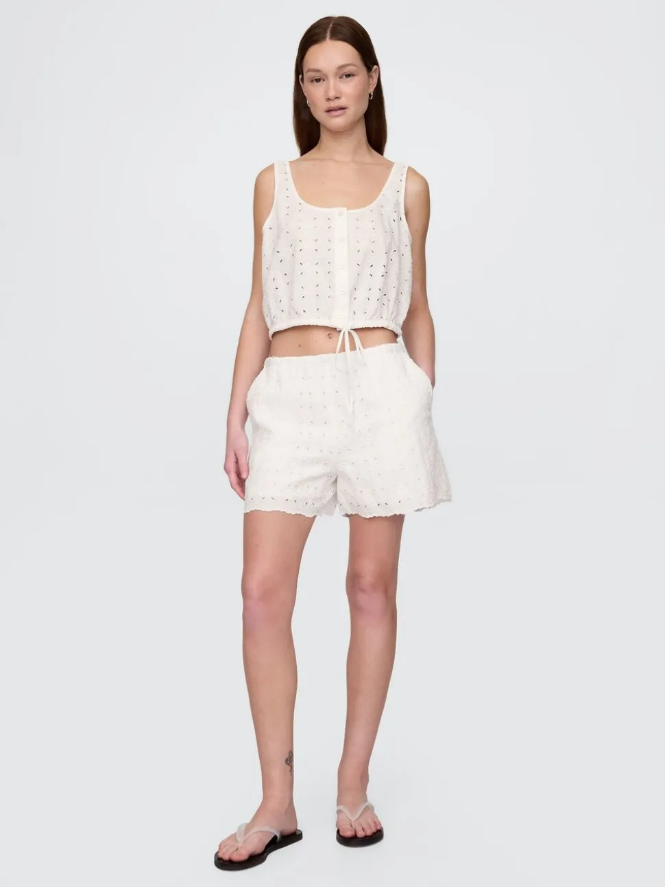Blanc - Gap short taille haute à œillets