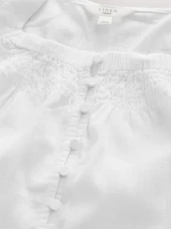 Blanc - Haut boutonné à manches évasées avec lin