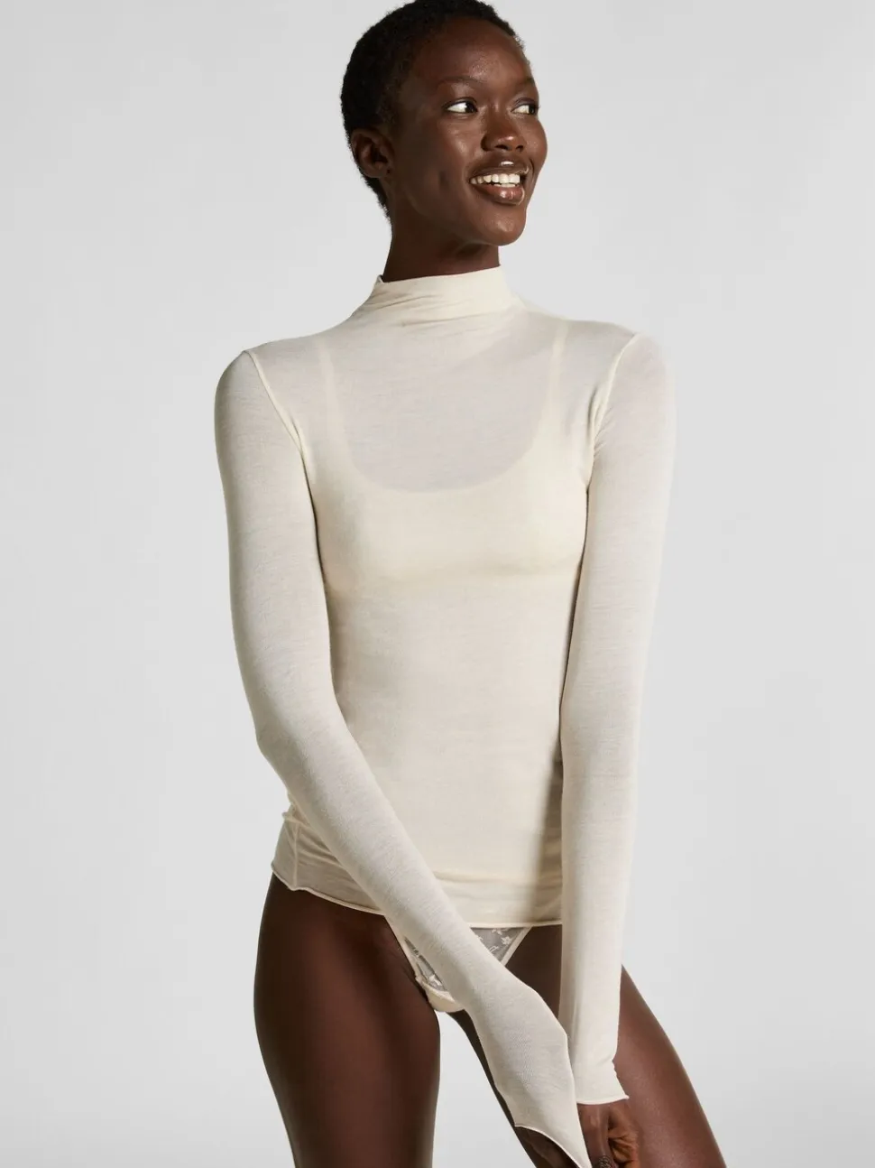 Blanc - Hunkemoller T-shirt super doux à col roulé avec couche de base en cachemire