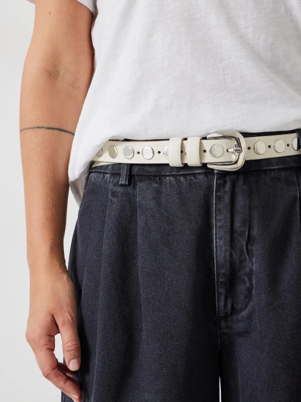Blanc - Hush Seren - Ceinture en cuir cloutée