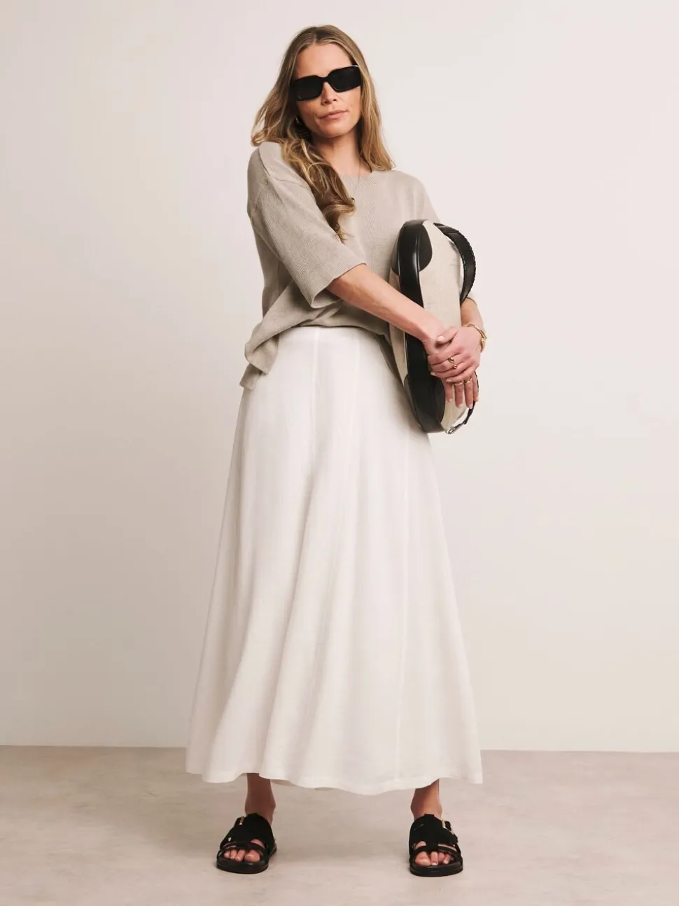 Blanc - Jupe Anthology By JD Williams Premium en lin mélangé à coutures