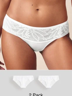 Blanc - Lot de 2 culottes en dentelle et microfibre