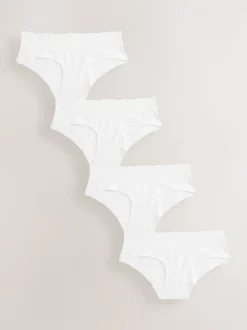 Blanc - Lot de 4 culottes en coton et dentelle