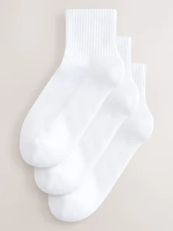 Blanc - Lot de 3 paires de chaussettes courtes côtelées à semelle coussinée avec soutien de la voûte plantaire