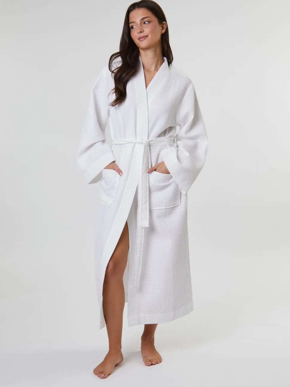 Blanc - Peignoir Loungeable gaufré 100% coton