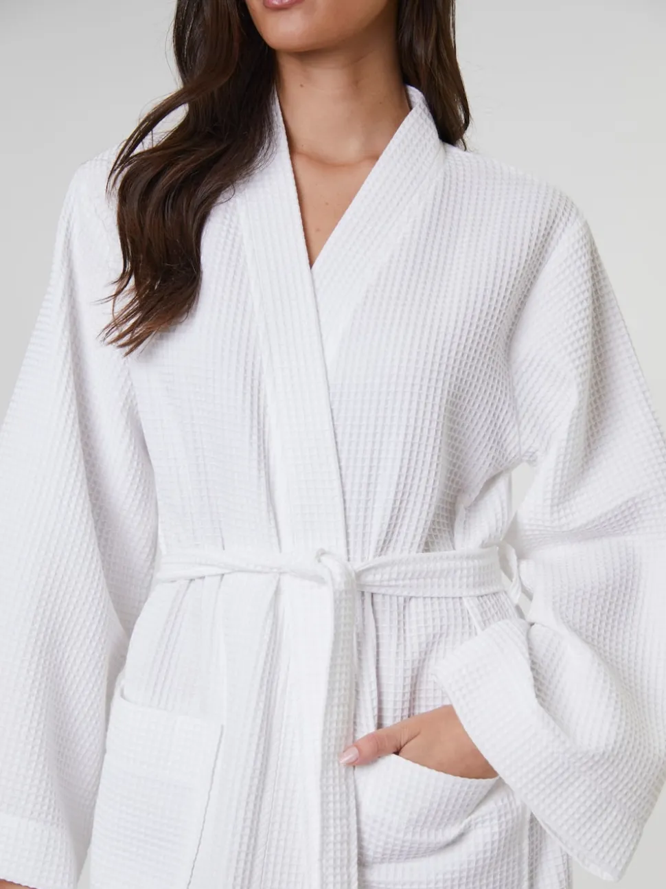 Blanc - Peignoir Loungeable gaufré 100% coton