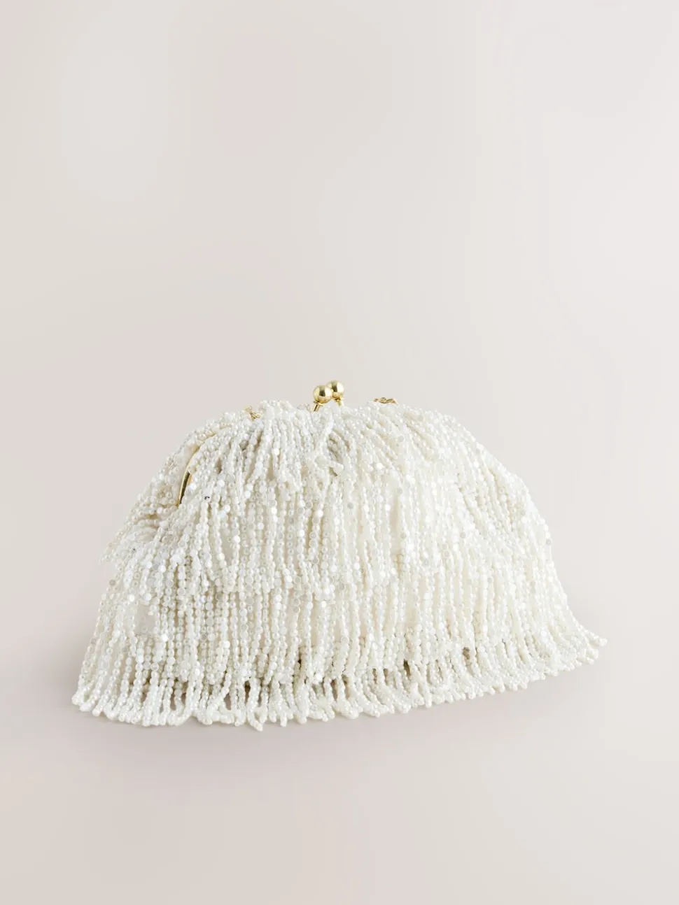 Blanc - Pochette à franges avec ornements effet perle