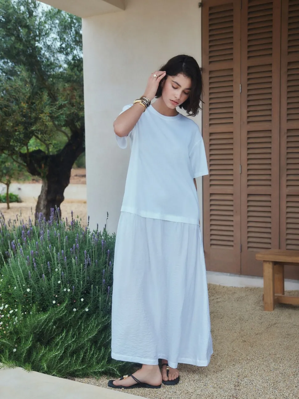 Blanc - Robe chemise deux-en-un en jersey