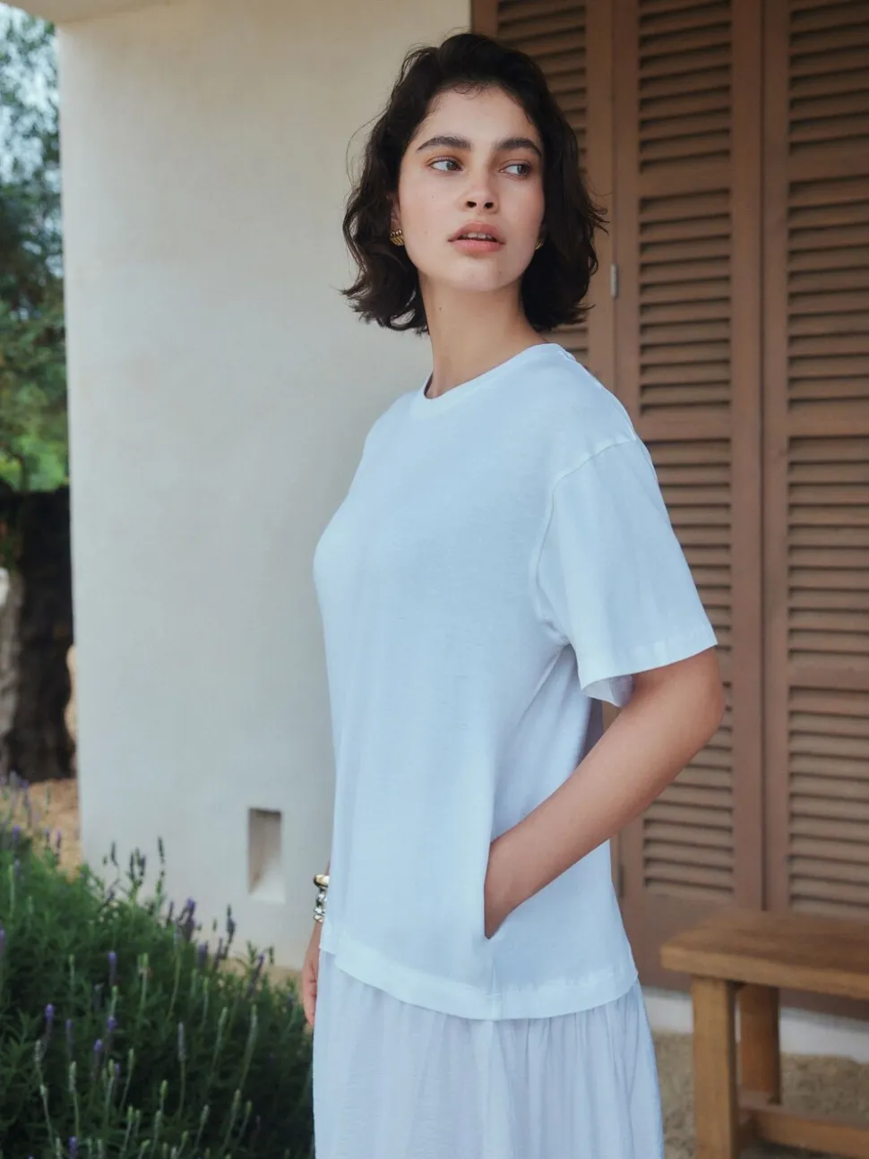 Blanc - Robe chemise deux-en-un en jersey