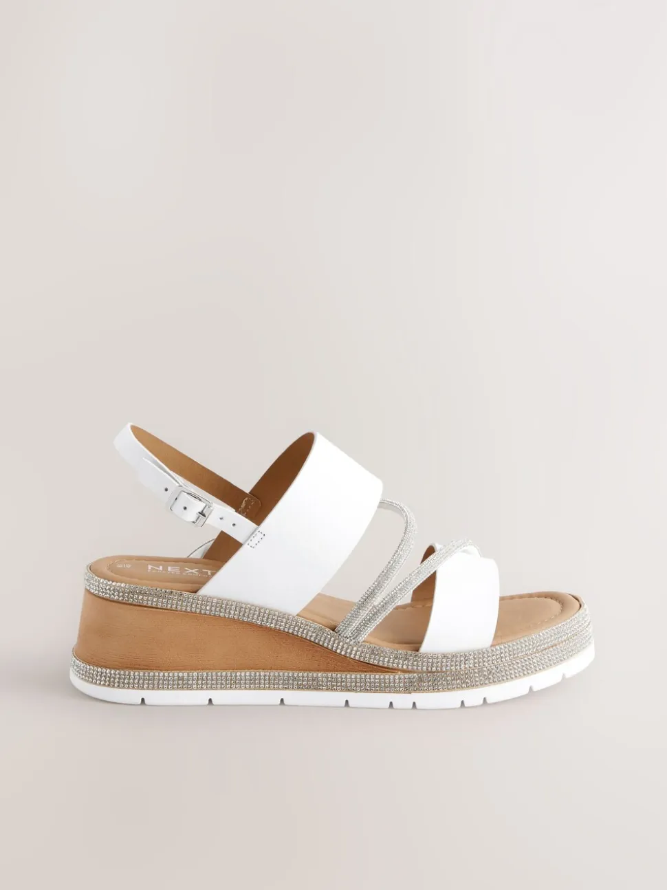 Blanc - Sandales compensées de sport à bride arrière en cuir