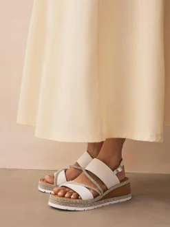 Blanc - Sandales compensées de sport à bride arrière en cuir