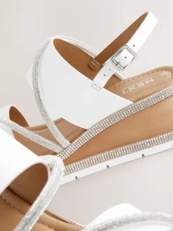 Blanc - Sandales compensées de sport à bride arrière en cuir