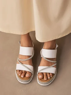 Blanc - Sandales compensées de sport à bride arrière en cuir