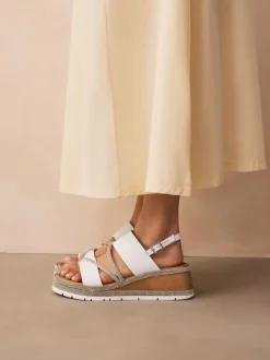 Blanc - Sandales compensées de sport à bride arrière en cuir