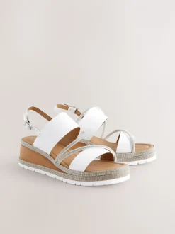 Blanc - Sandales compensées de sport à bride arrière en cuir