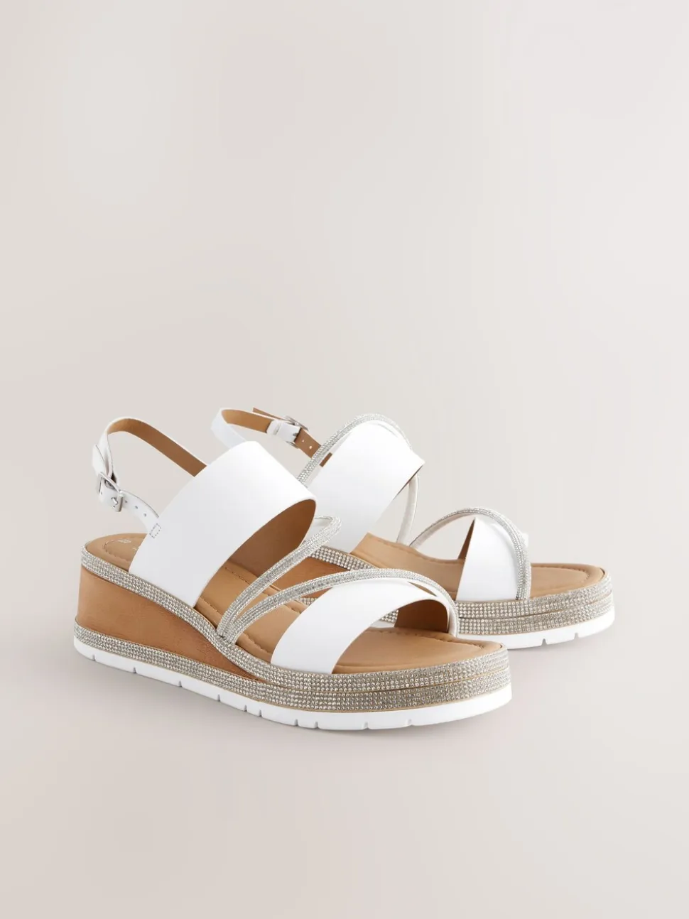 Blanc - Sandales compensées de sport à bride arrière en cuir