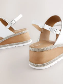 Blanc - Sandales compensées de sport à bride arrière en cuir