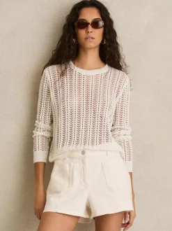 Blanc - Short taille mi-haute Reiss Kira en denim avec poches plaquées