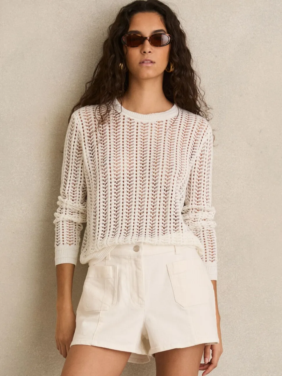 Blanc - Short taille mi-haute Reiss Kira en denim avec poches plaquées