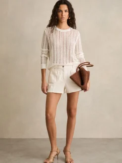 Blanc - Short taille mi-haute Reiss Kira en denim avec poches plaquées