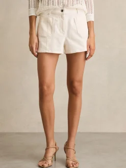 Blanc - Short taille mi-haute Reiss Kira en denim avec poches plaquées