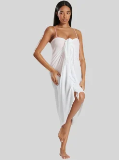 Blanc - South Beach Dissimuler le sarong froissé à franges en viscose