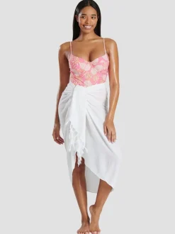 Blanc - South Beach Dissimuler le sarong froissé à franges en viscose