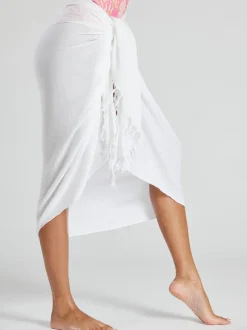 Blanc - South Beach Dissimuler le sarong froissé à franges en viscose