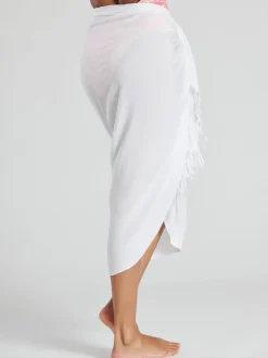 Blanc - South Beach Dissimuler le sarong froissé à franges en viscose