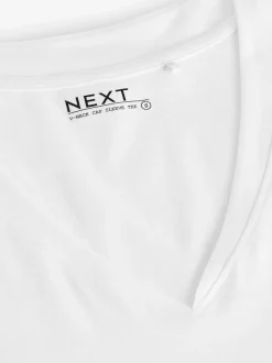 Blanc - T-shirt à col en V avec manches à bonnet