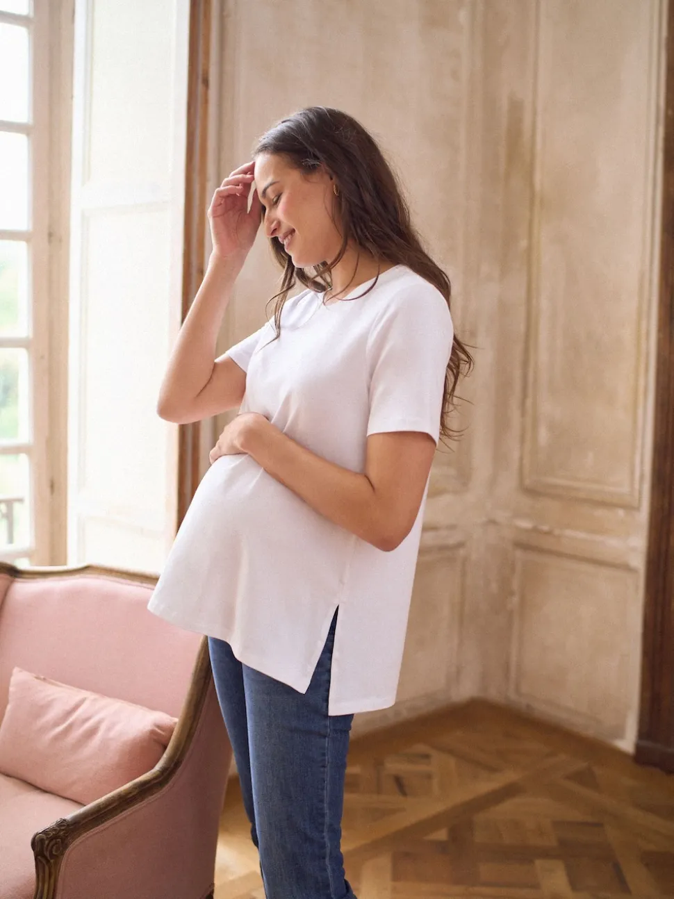 Blanc - T-shirt Grossesse Seraphine en modal de coton à manches courtes