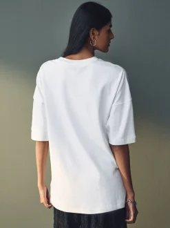 Blanc - T-shirt long épais décontracté