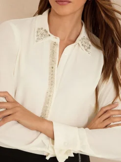 Blanc écru - Chemise Love & Roses à manches longues boutonnée