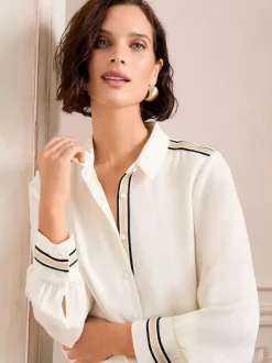 Blanc écru métallisé - Chemise Love & Roses à manches longues boutonnée
