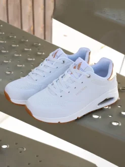 Blanc de coton - Baskets Skechers Golden Fit Uno femme dorées