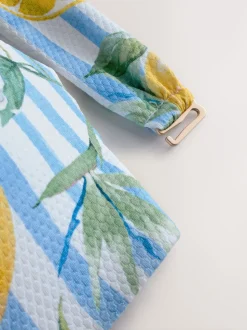 Blanc/bleu à rayures en piqué et imprimé citron - Haut de bikini bandeau filaire