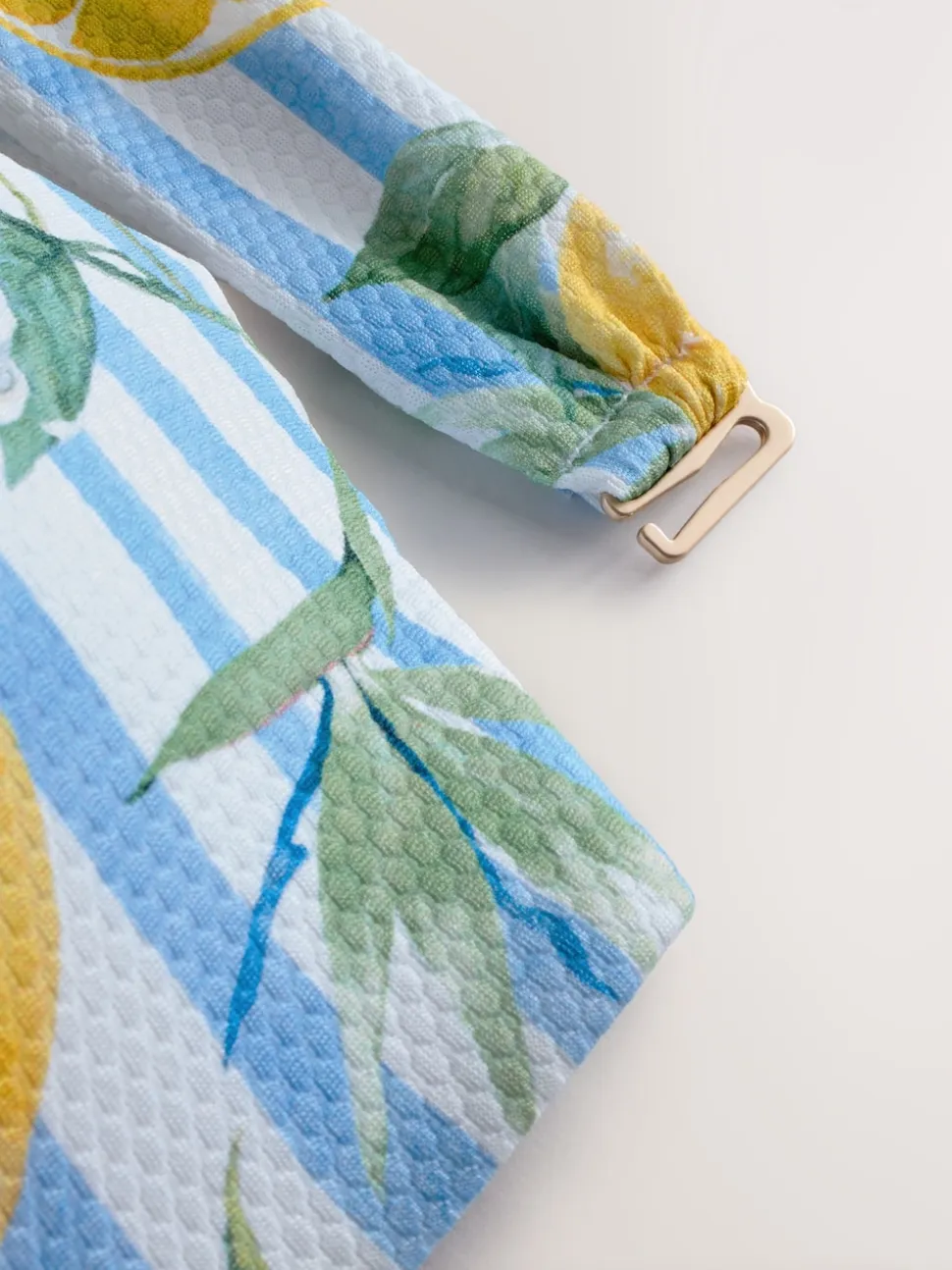Blanc/bleu à rayures en piqué et imprimé citron - Haut de bikini bandeau filaire