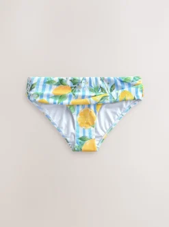 Blanc/bleu à rayures en piqué et imprimé citron - Bas de bikini à volants