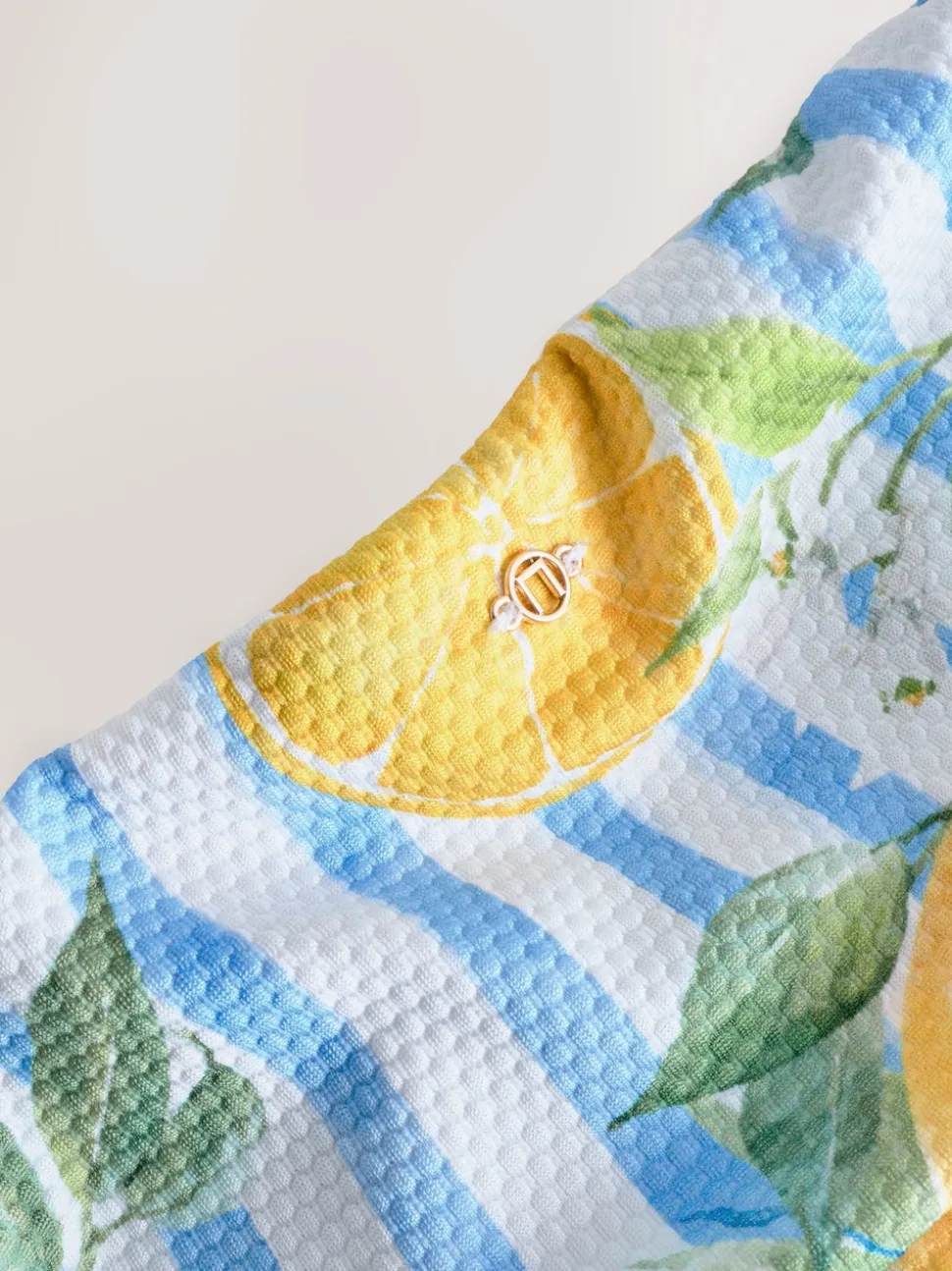 Blanc/bleu à rayures en piqué et imprimé citron - Bas de bikini à volants